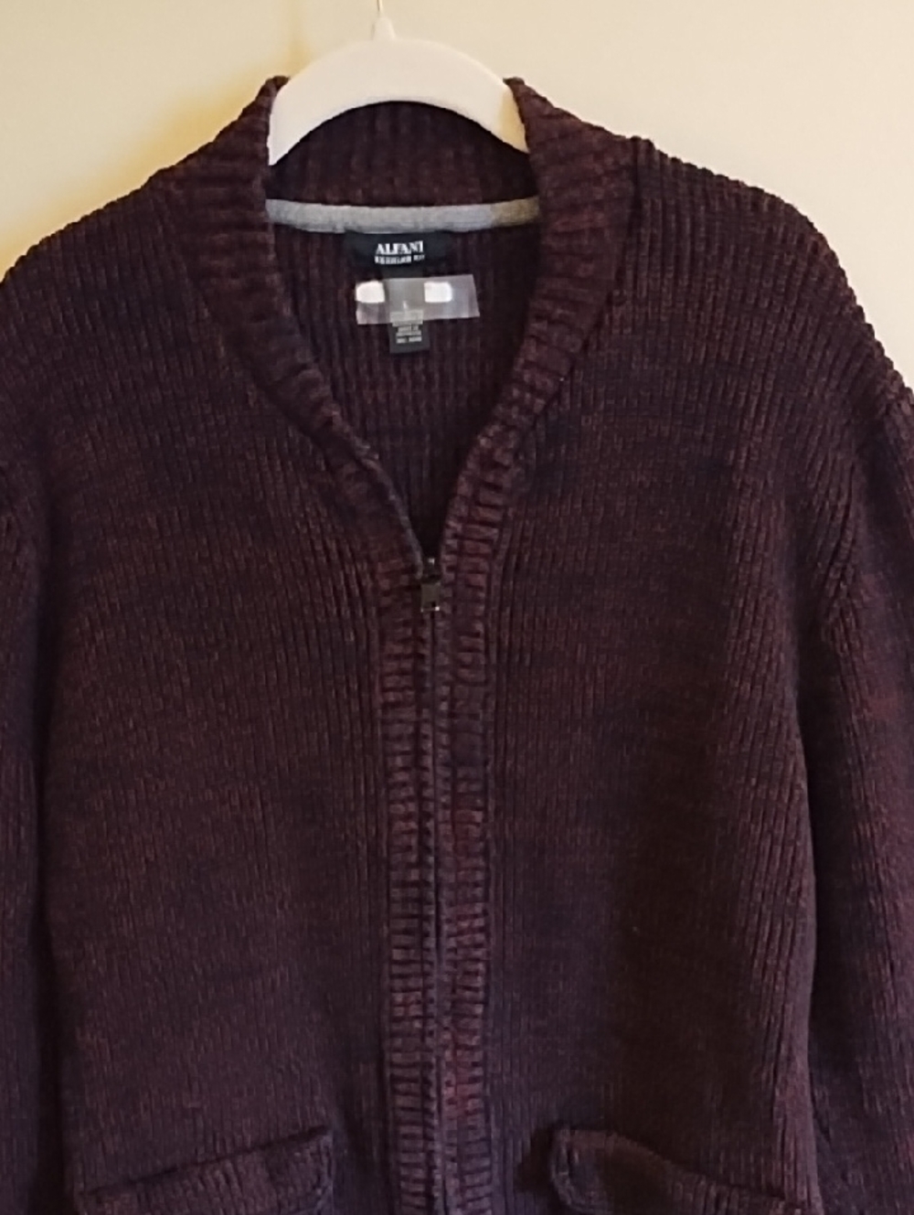 Alfani Men's 3/4 Zip Up Burgundy 100% Cotton Sweater, Sz. Lg.